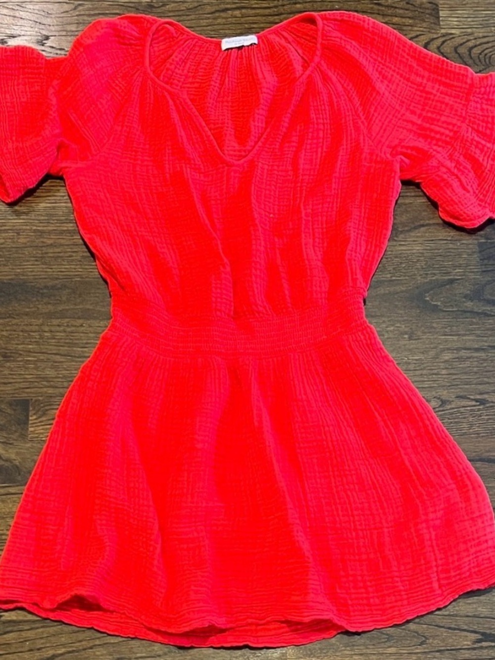 Michael Stars Neon Coral Red Short Sleeve Gauze Tunic Dress